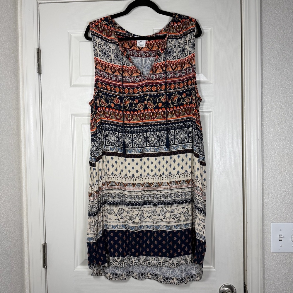 beachlunchlounge 100% Rayon Sleveless Boho Shift Dress Lightweight Batik XXL